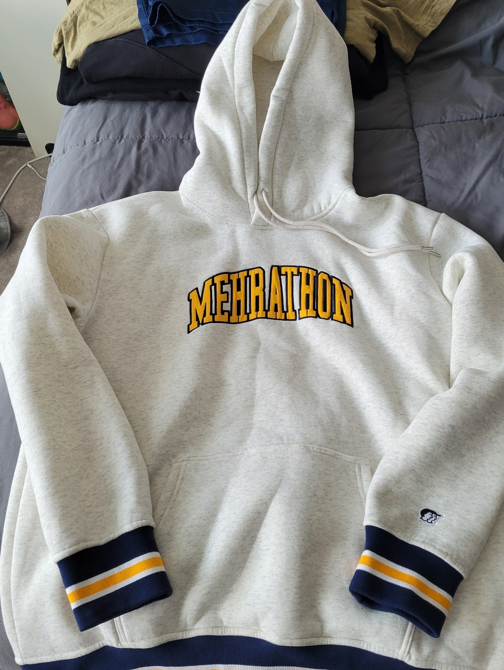 Mehrathon Light Gray Hooded Sweatshirt with Navy & Gold Trim